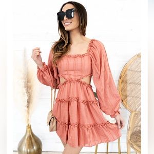 HYFVE | Salmon/Pink Size Small | Ruffle Cut Out Dress - WORN ONCE